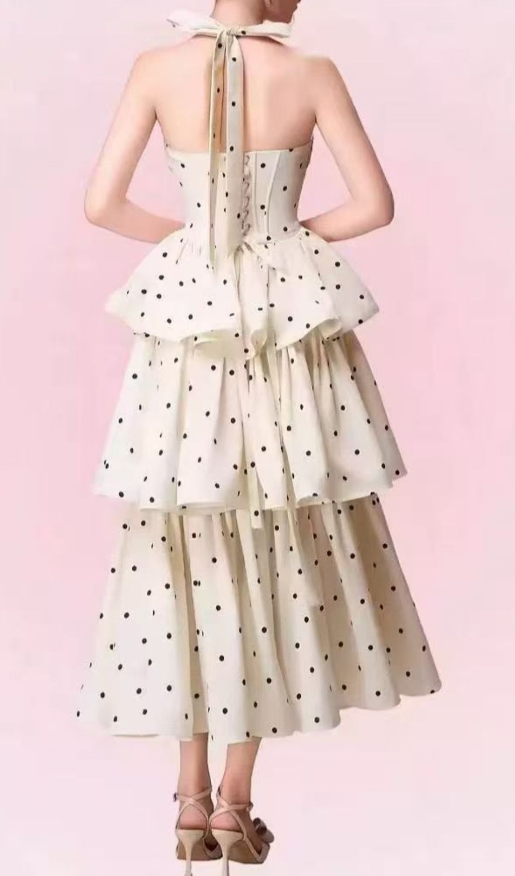 Fashionslee Women Kalenna Halter Corset Flower Dot Midi Dress