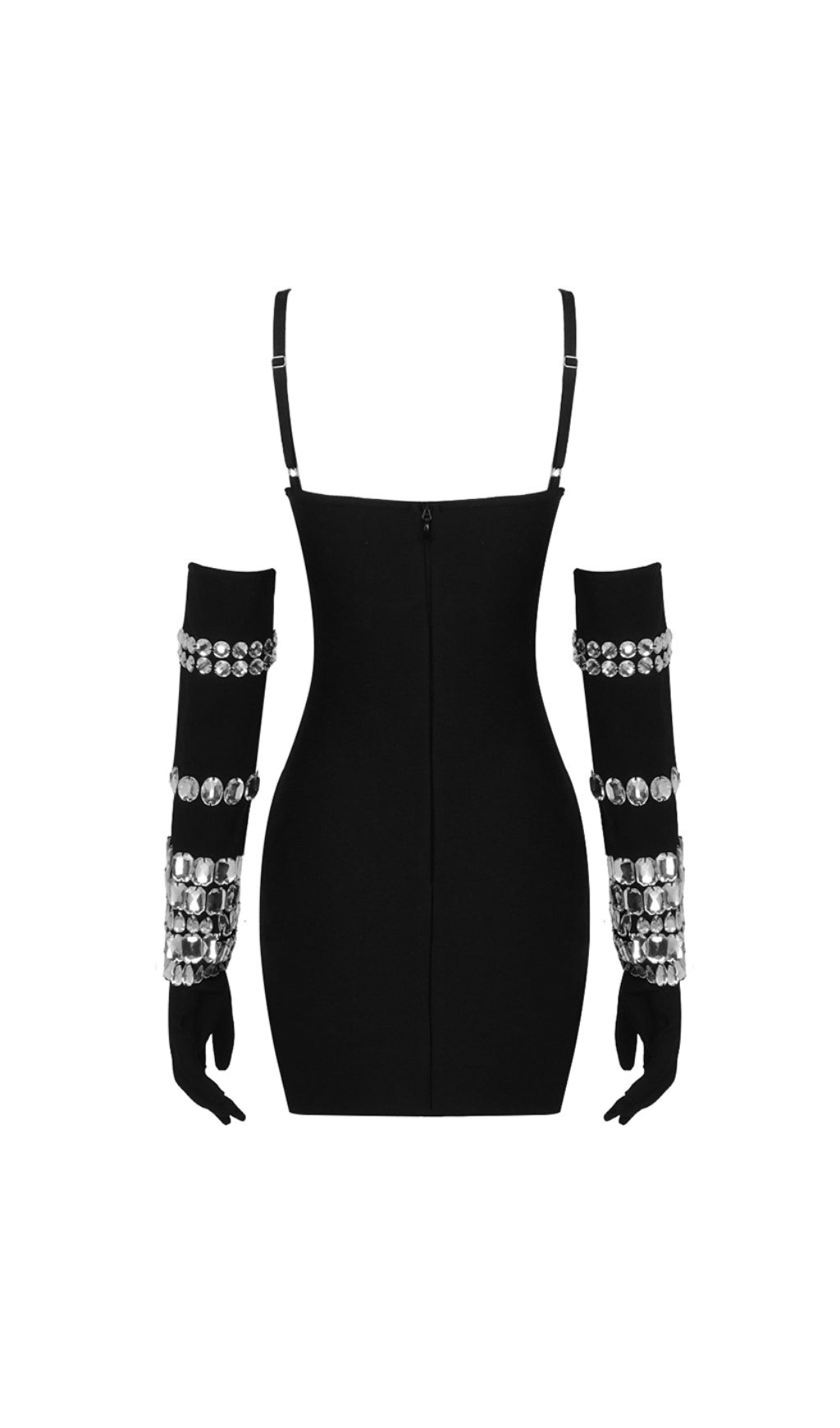 a40493e9849330cafcc34791d5688962.jpeg Fashionslee Women Abdon Black Crystal Embellished Dress With Gloves
