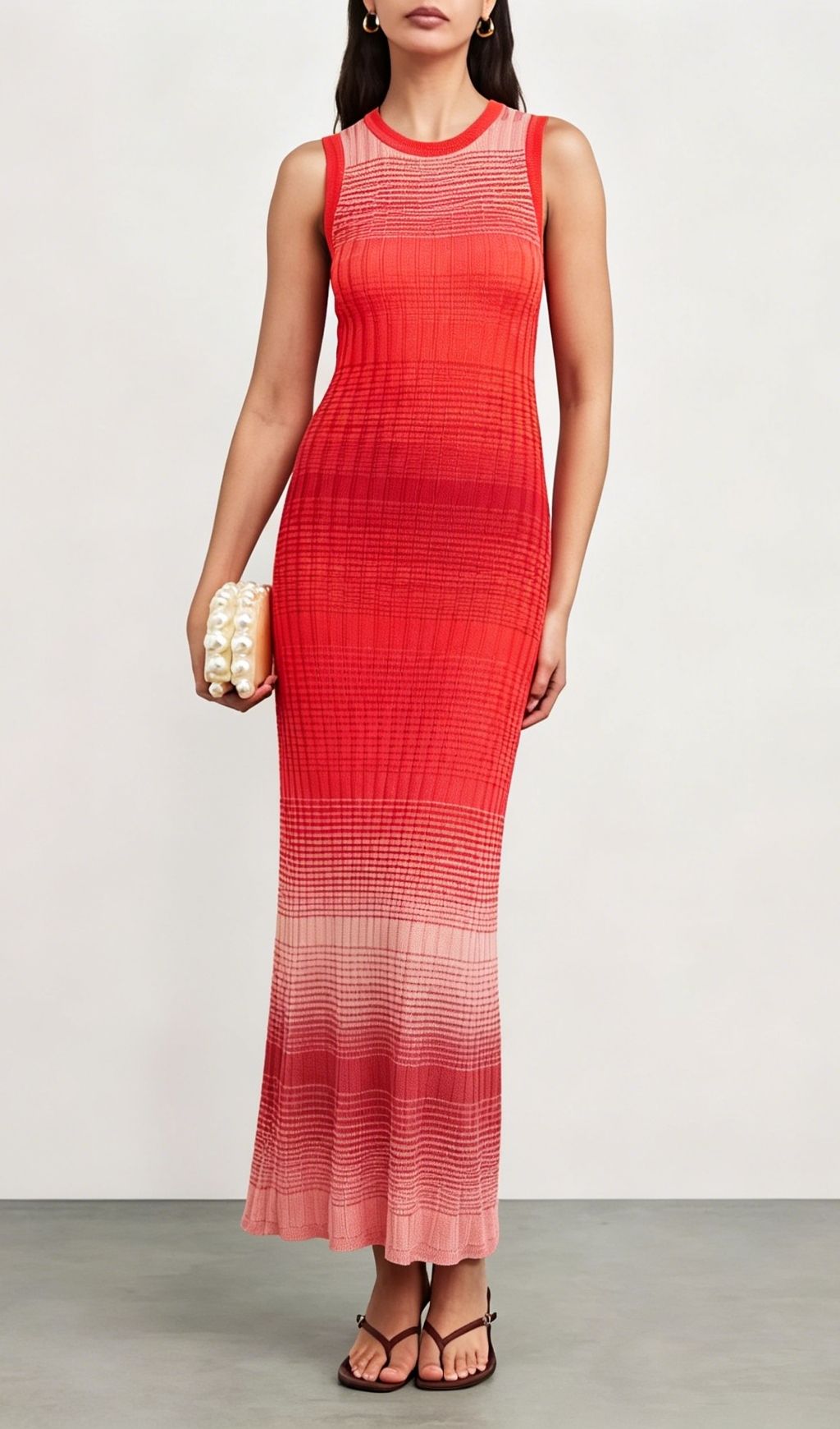 Fashionslee Women Tie-Dye Knitted Maxi Dress In Red