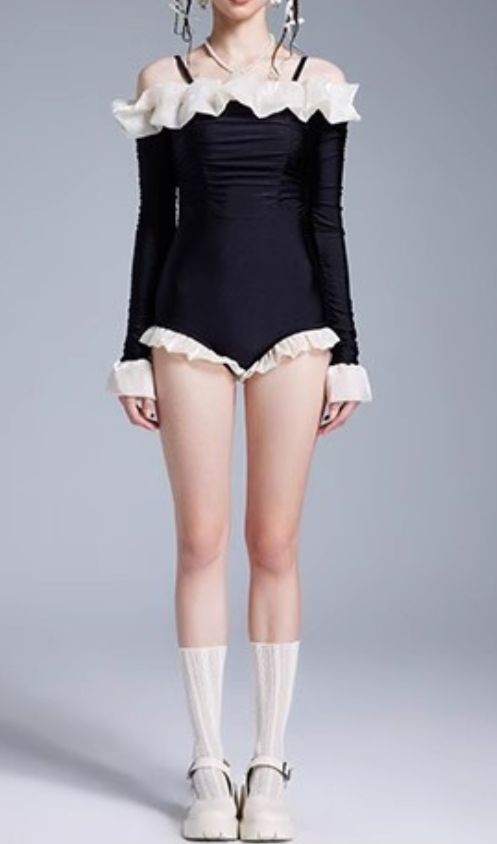 Fashionslee Women Donato Black Long Sleeve One-Piece Swimsuit