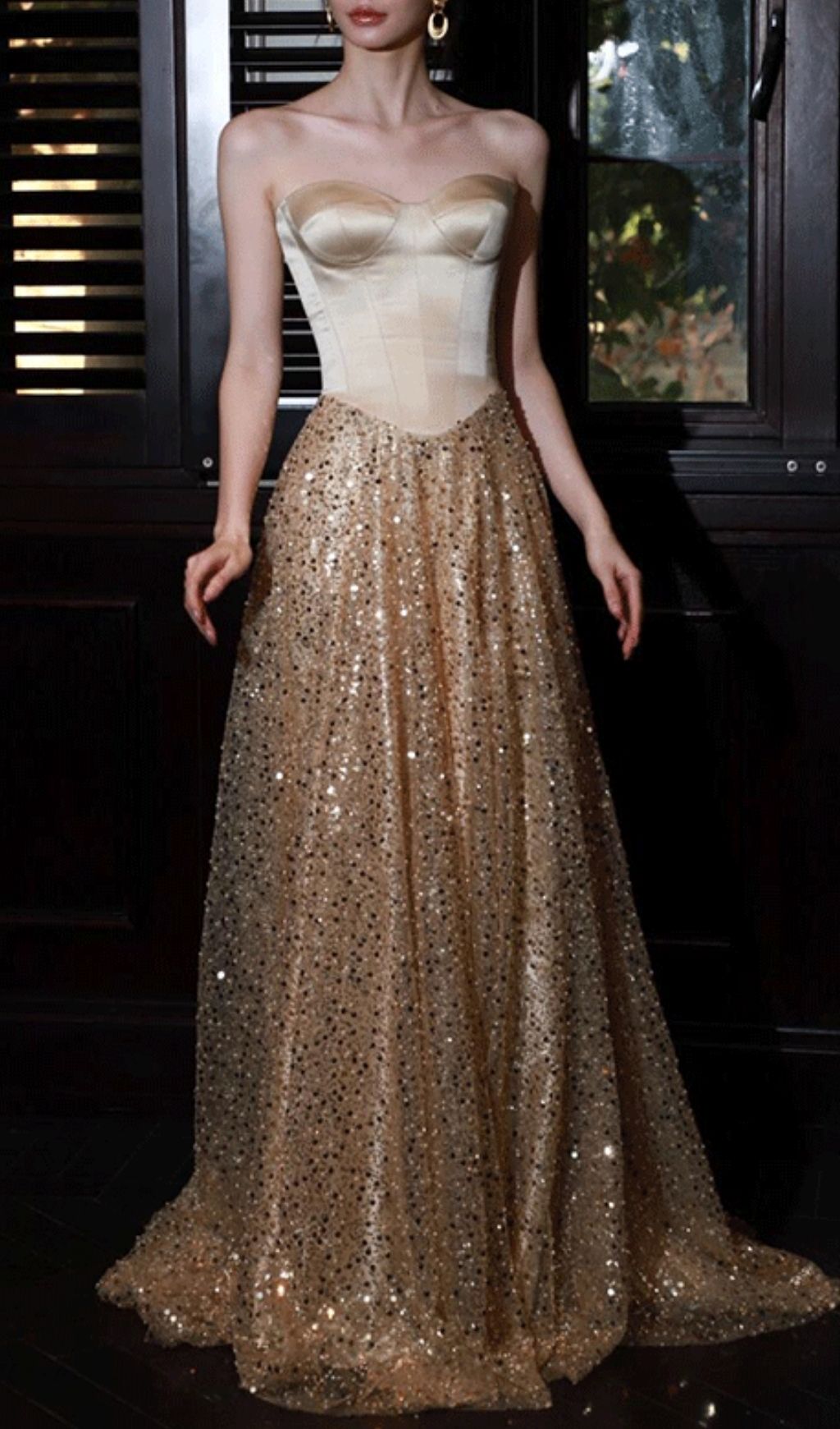 Fashionslee Women Kristi Gold Strapless Sequin Maxi Dress