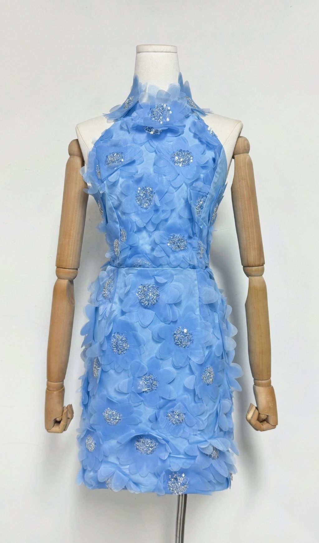Fashionslee Women Pavryn Blue Halterneck Sequin Flower Mini Dress