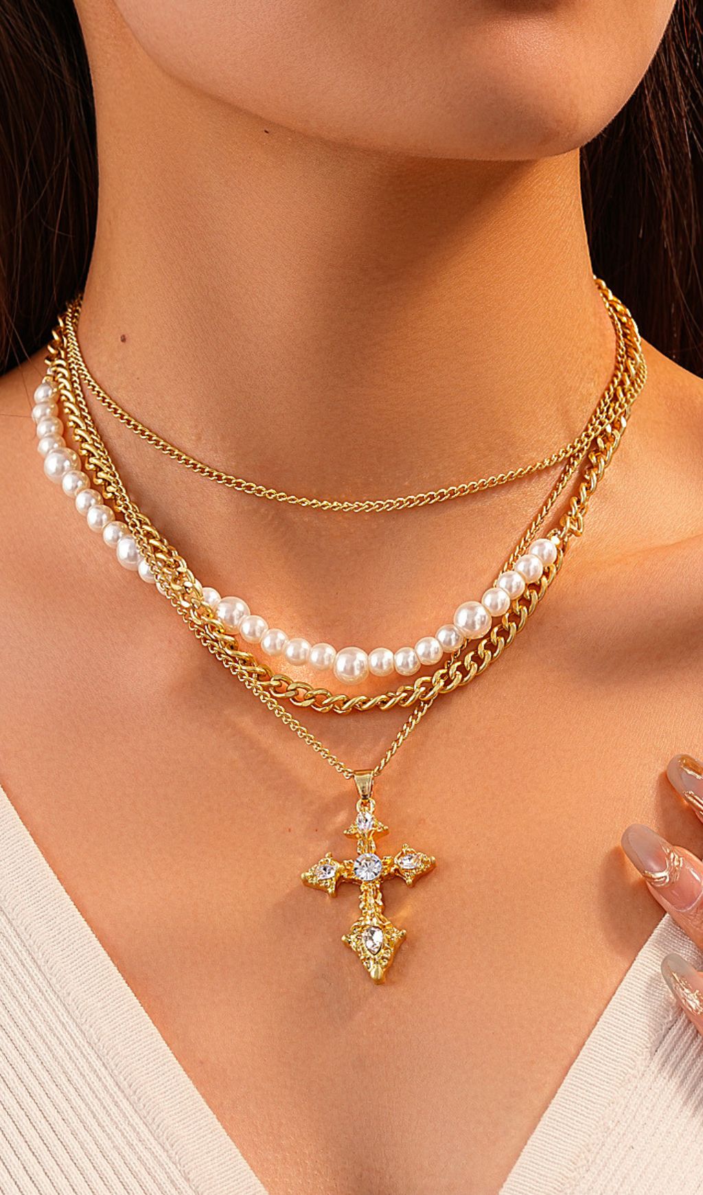 Fashionslee Women Jordyn Pearl Cross Necklace