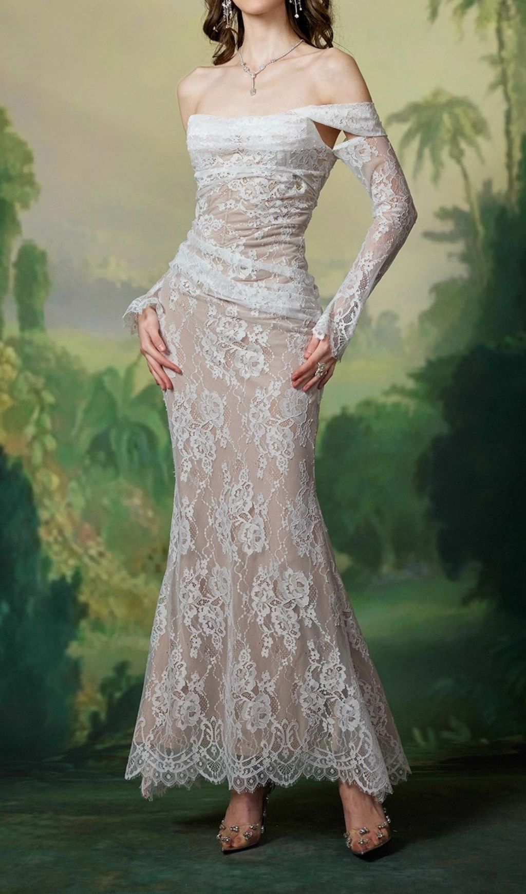 Fashionslee Women Kera White Lace Long Sleeve Maxi Dress