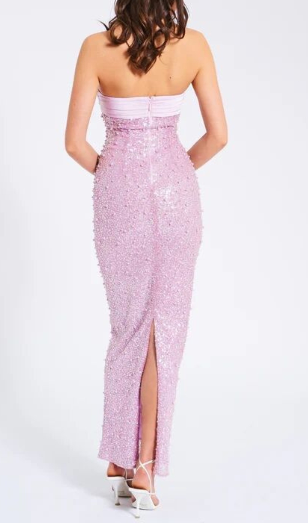 Fashionslee Women Alazne Strapless Sequin Pearl Maxi Dress