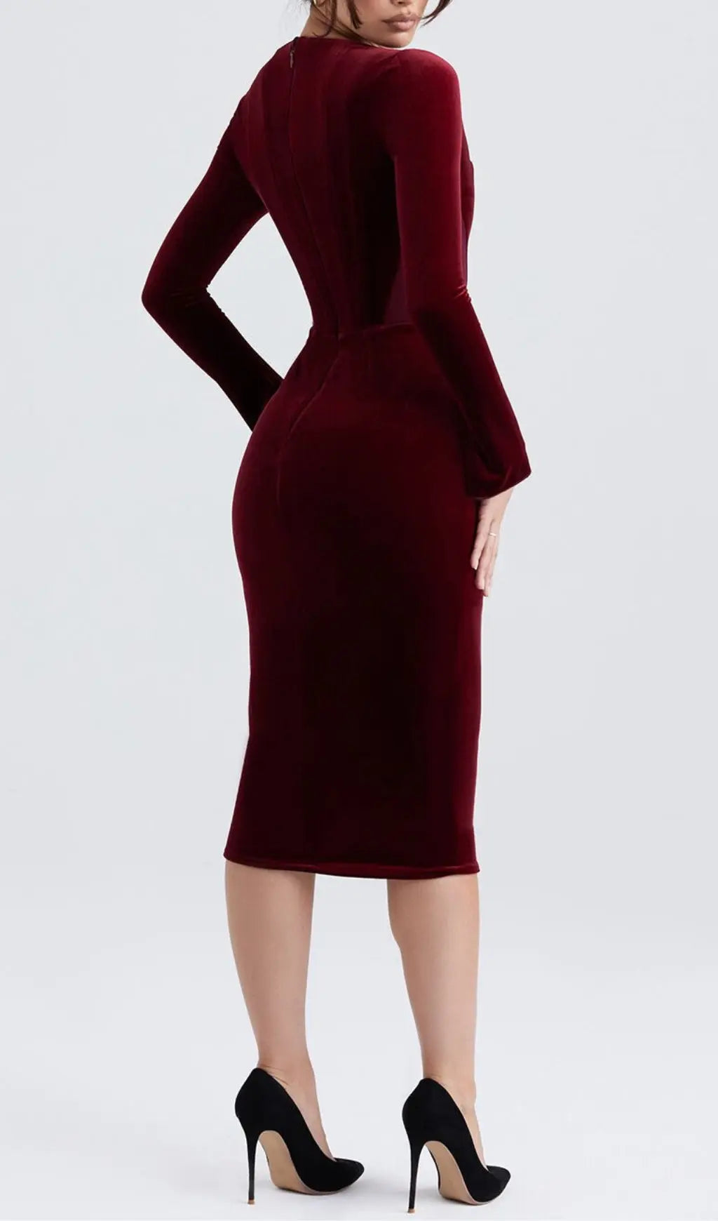 Fashionslee Women Wine Velvet Corset Dress