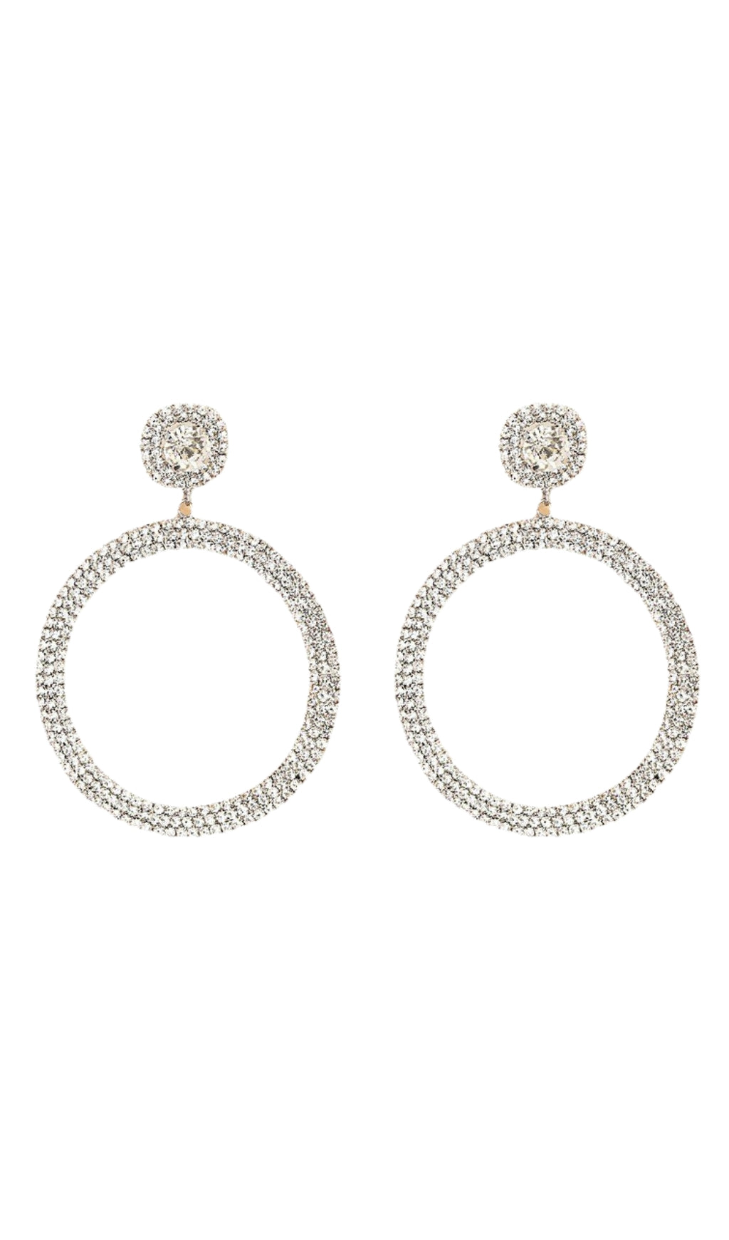 Fashionslee Women Silver Diamante Hoop Drop Earrings