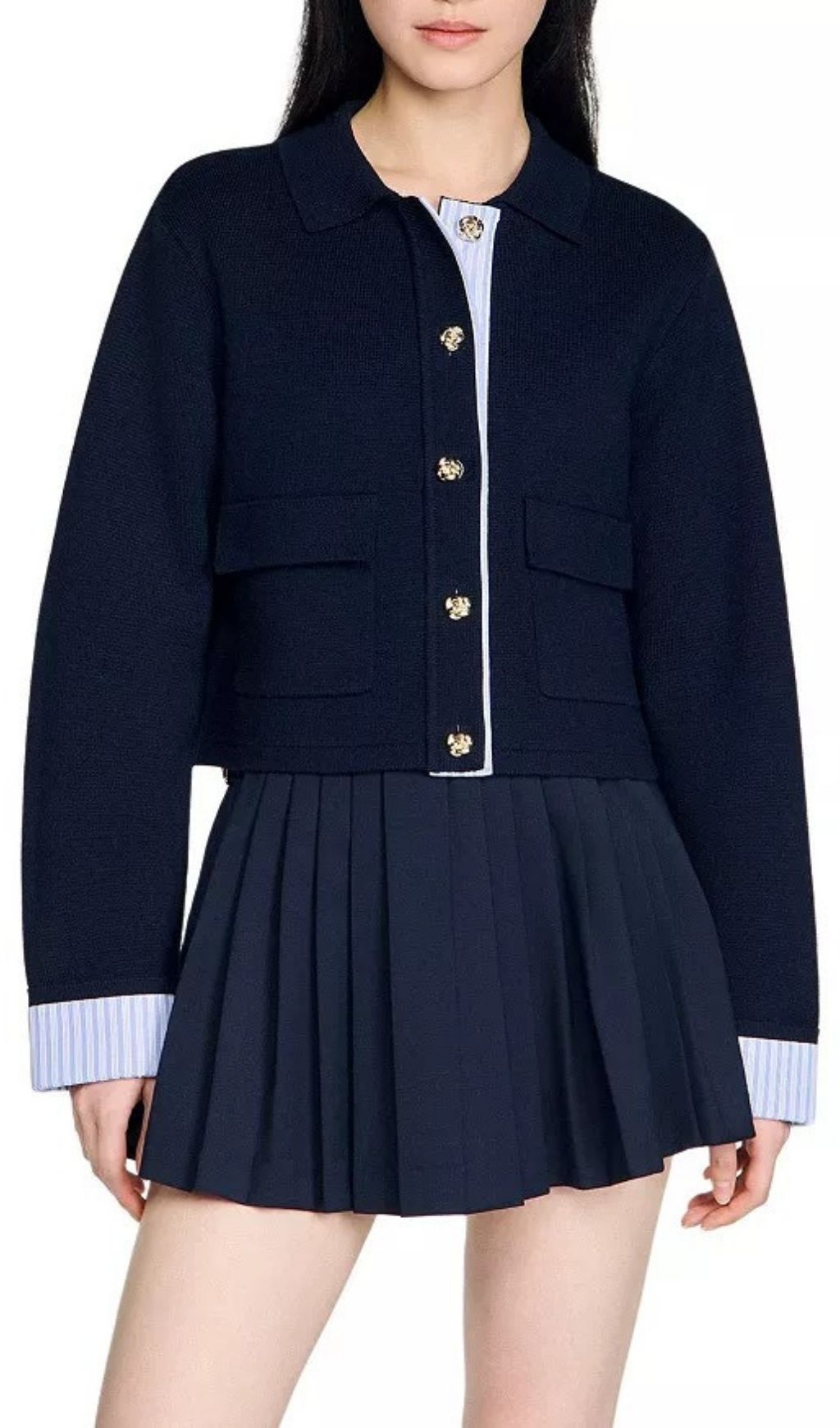 Fashionslee Women Black Polo Cardigan