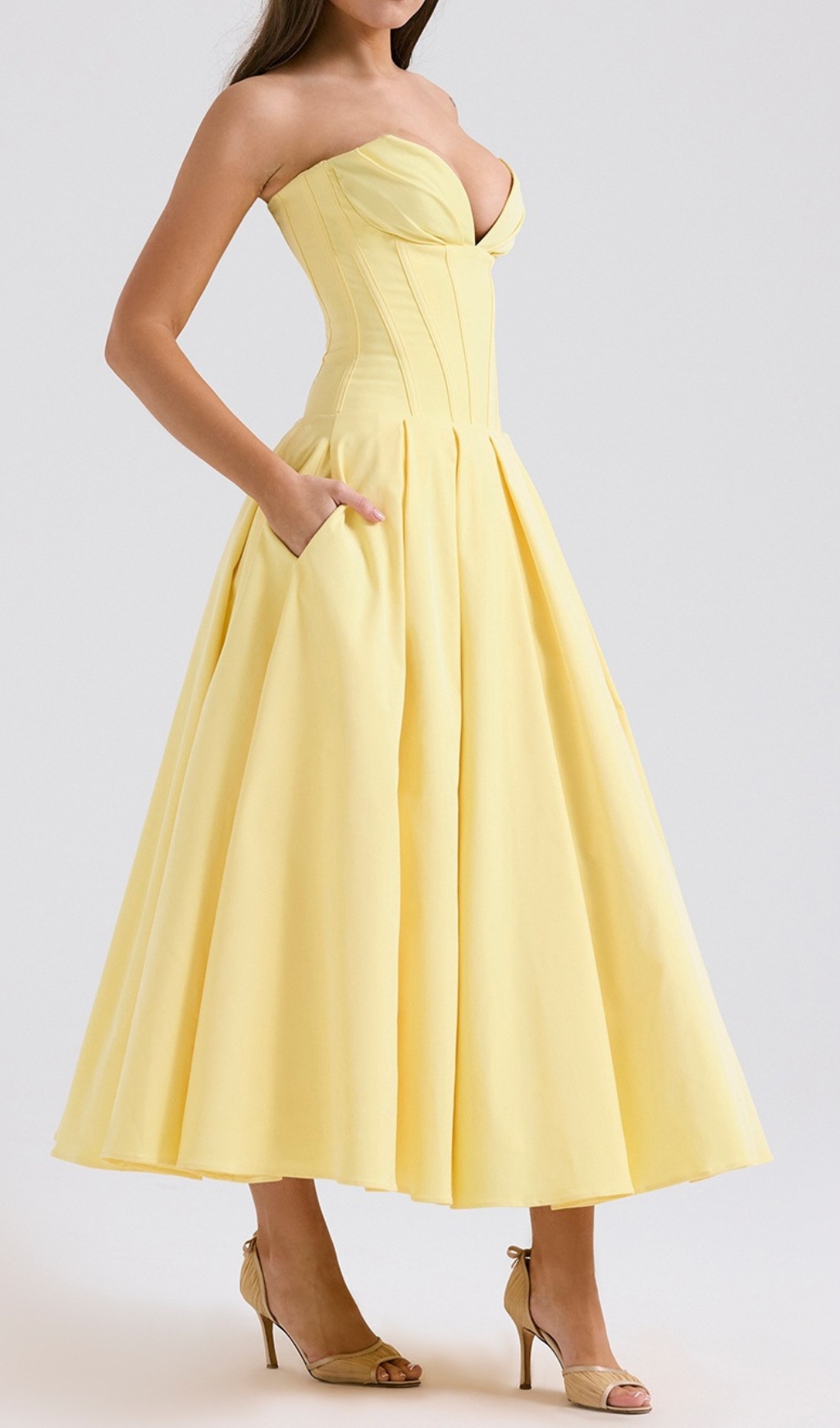 a51469fd128df21cce9473a08af698a3.jpg Fashionslee Women Devani Yellow Strapless Corset Midi Dress