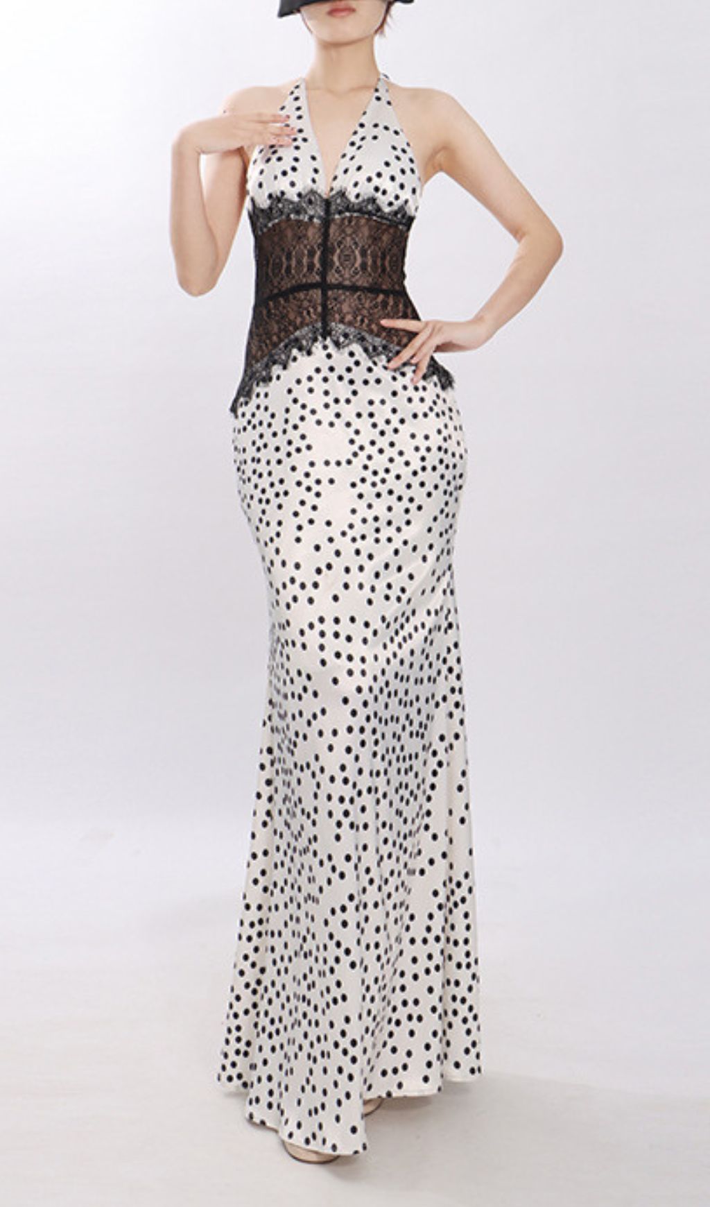 Fashionslee Women Jezziel Halter Lace Dot Maxi Dress