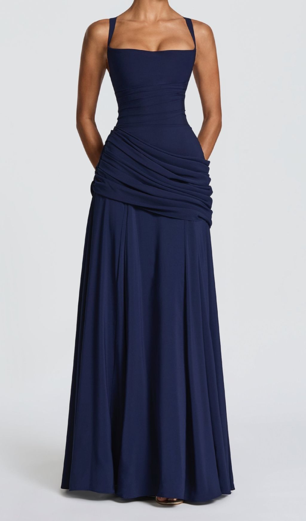 a5561d7e906f722f17e8a9f03cb3558f.jpg Fashionslee Women Kellie Navy Strappy Ruched Maxi Dress
