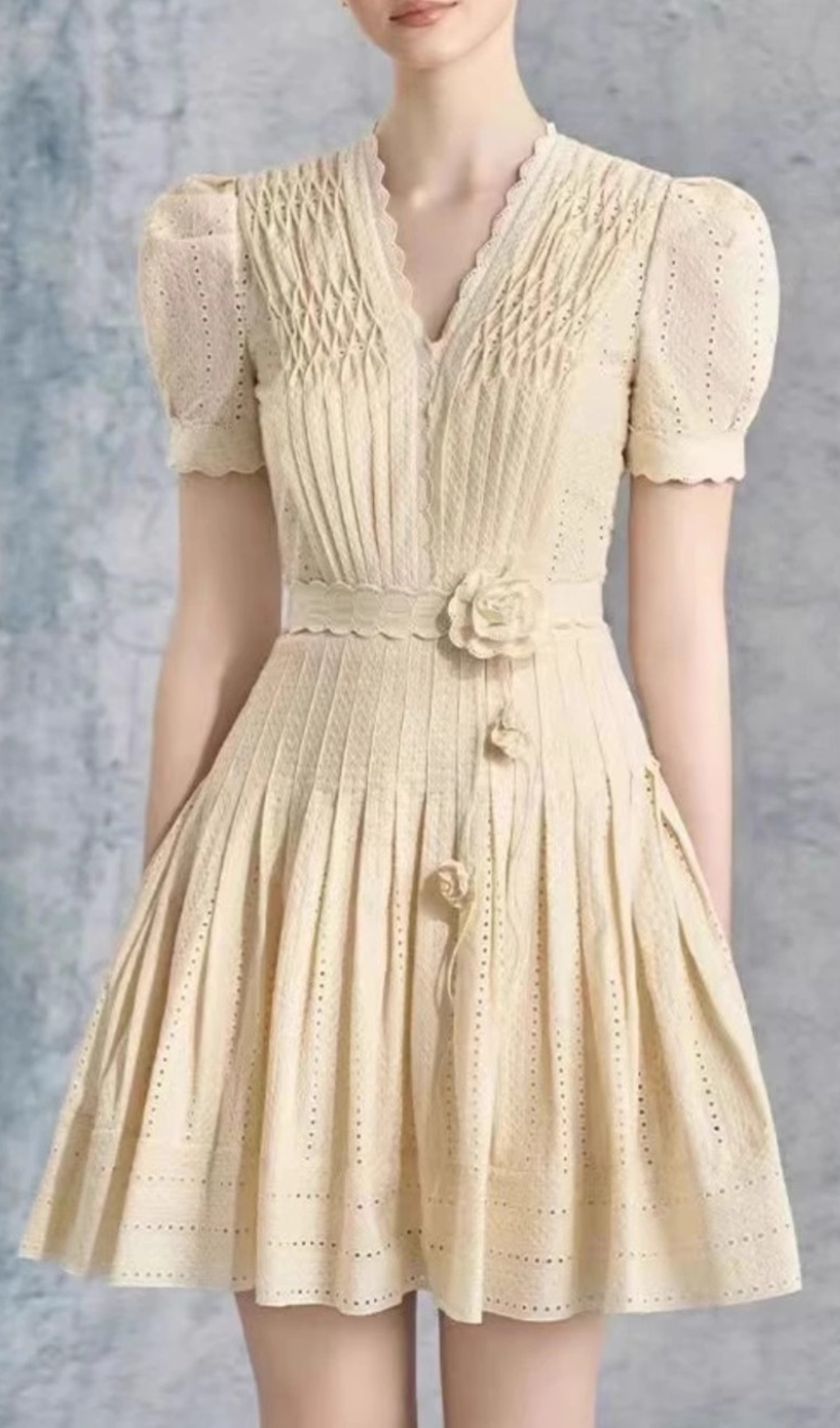 a55ba0b04ce18391036a5b32c415e648.jpg Fashionslee Women Cemile Flower Pleated Mini Dress