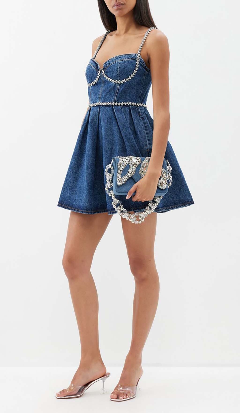 a563ab6f101548c3b9a22f195f35f461.jpeg Fashionslee Women Crystal-Embellished Denim Mini Dress In Blue