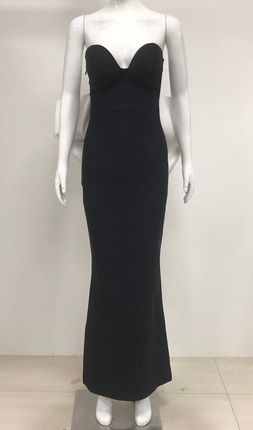 Fashionslee Women Strapless Bustier Bow Detail Maxi Dress Black White