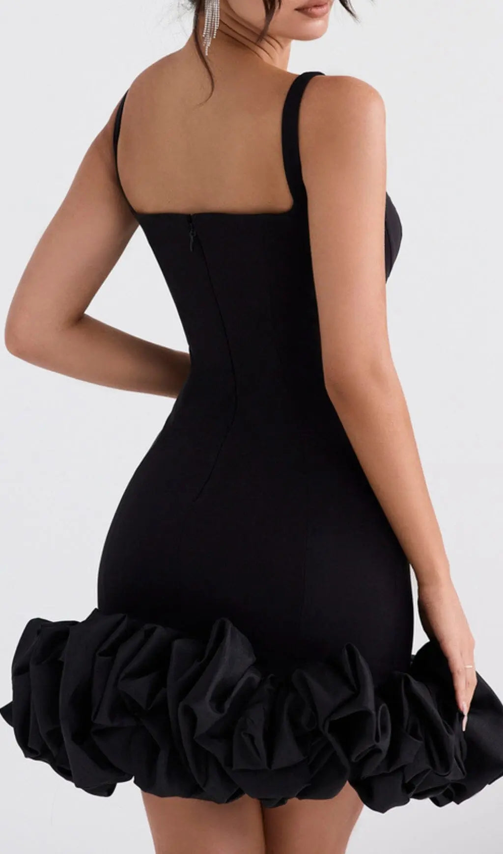 Fashionslee Women Black Ruffle Hem Dress