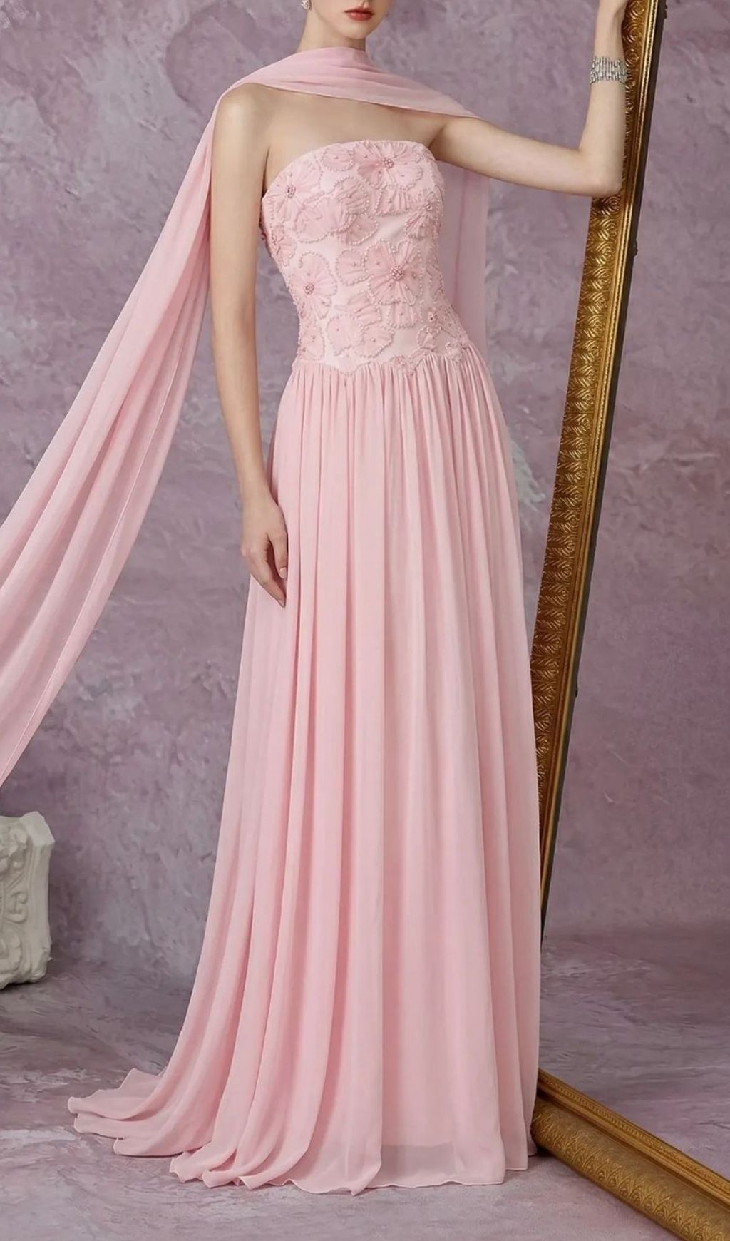 Fashionslee Women Kenley Pink Strapless Flower Maxi Dress
