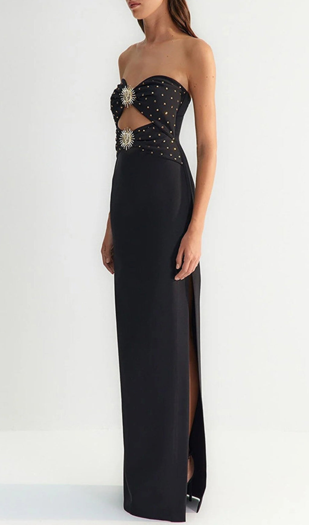 a5800188e50624b04a93e580a31fc644.jpeg Fashionslee Women Annmarie Black Polka Column Maxi Dress