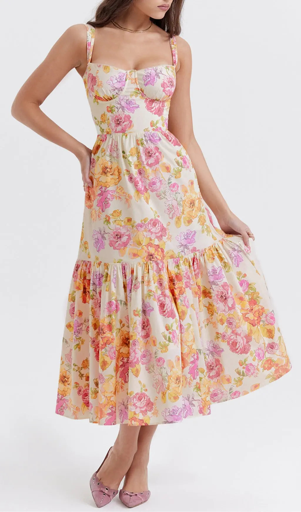 TRENDING IVORY FLORAL MIDI SUNDRESS - OWNCI TRENDING IVORY FLORAL MIDI SUNDRESS - OWNCI
