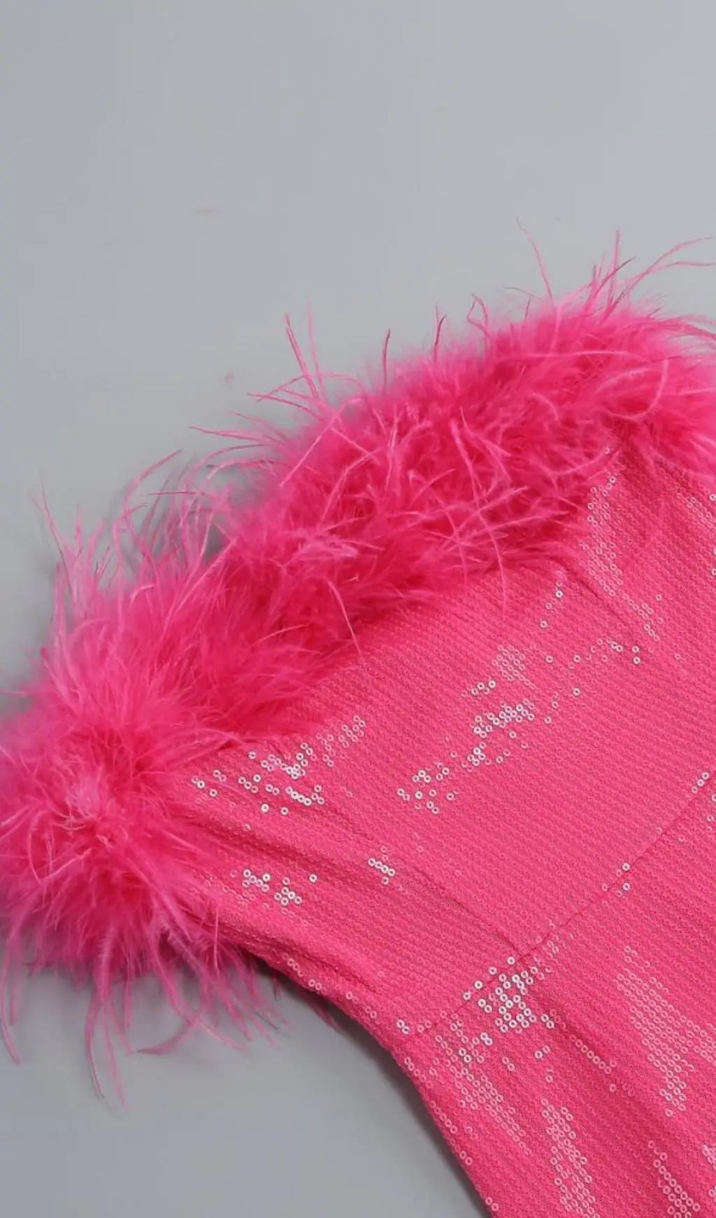 a58735a2465d992cc80ed63230c37229.jpeg Fashionslee Women Sequin Feather Strapless Mini Dress In Hot Pink