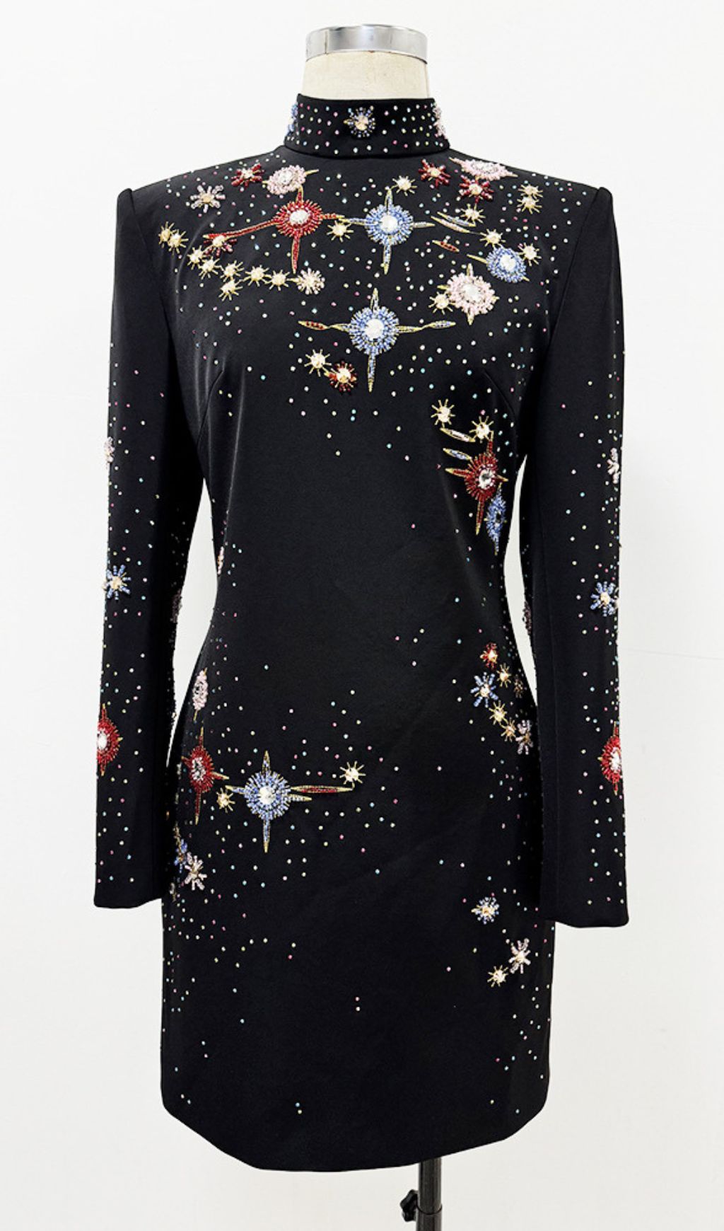 Fashionslee Women Isidore Black Diamond Long Sleeve Mini Dress