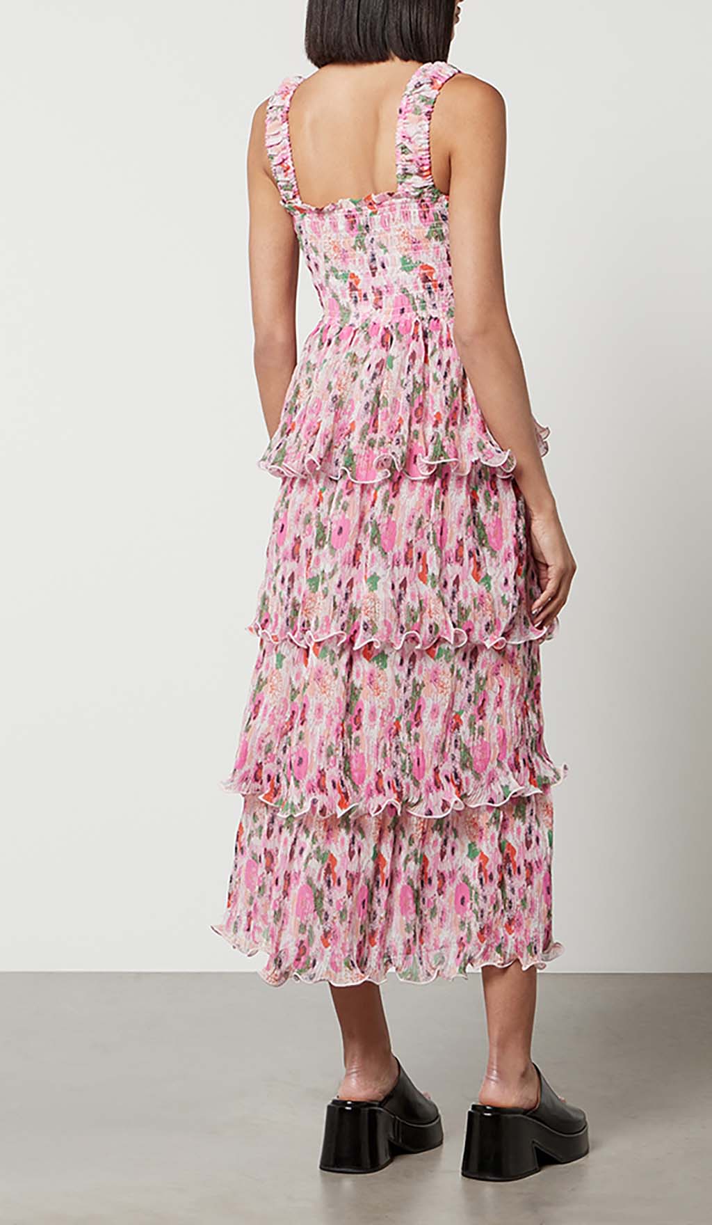 Fashionslee Women Floral-Appliqué Tiered Midi Dress In Pink