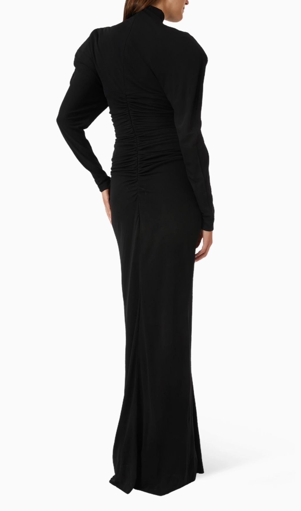 Fashionslee Women Katalina Black Diamante Long Sleeve Ruched Maxi Dress