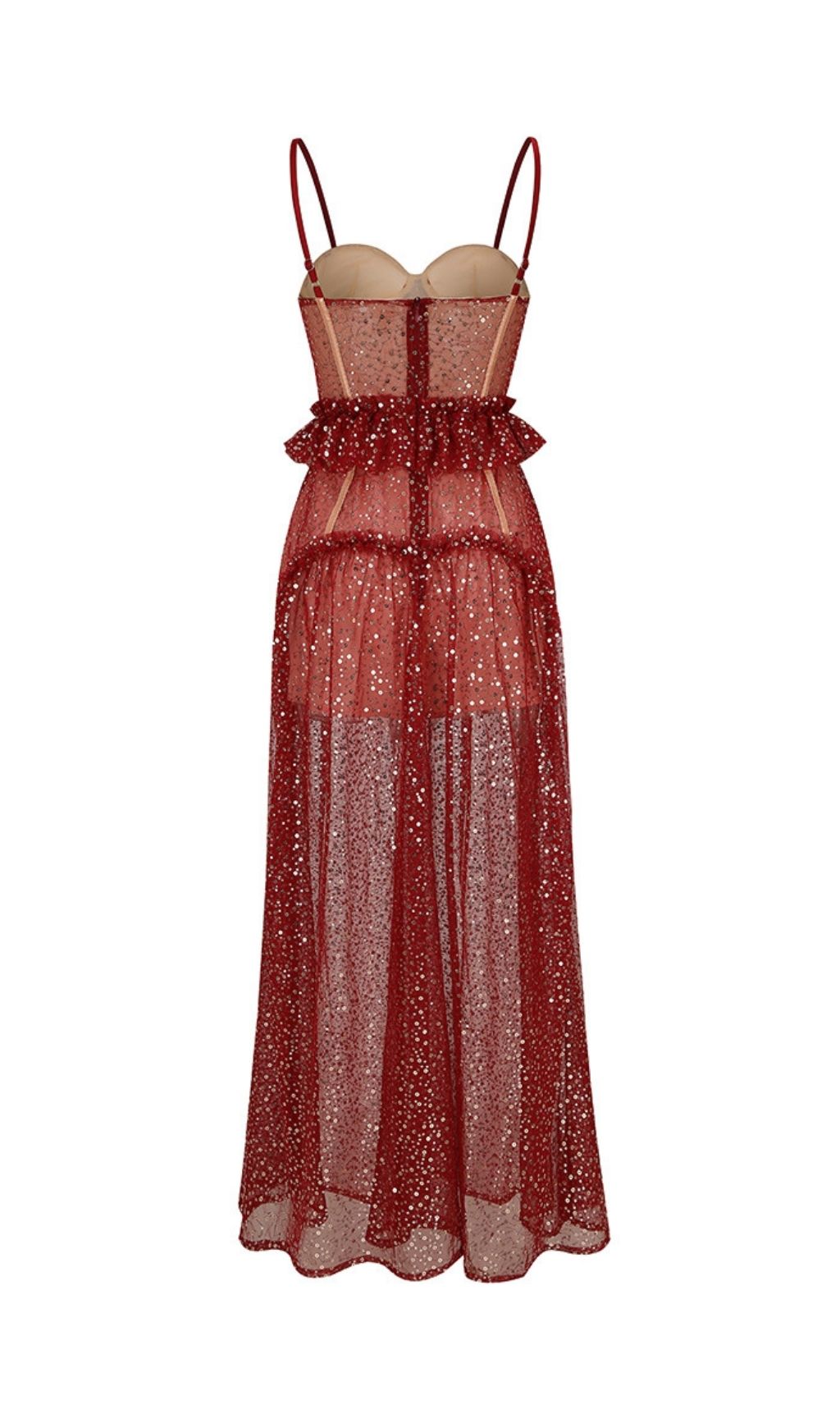 a5a3c13043c376bdbf5c0617e4f263c6.jpg Fashionslee Women Korene Red Strappy Sequin Mesh Maxi Dress