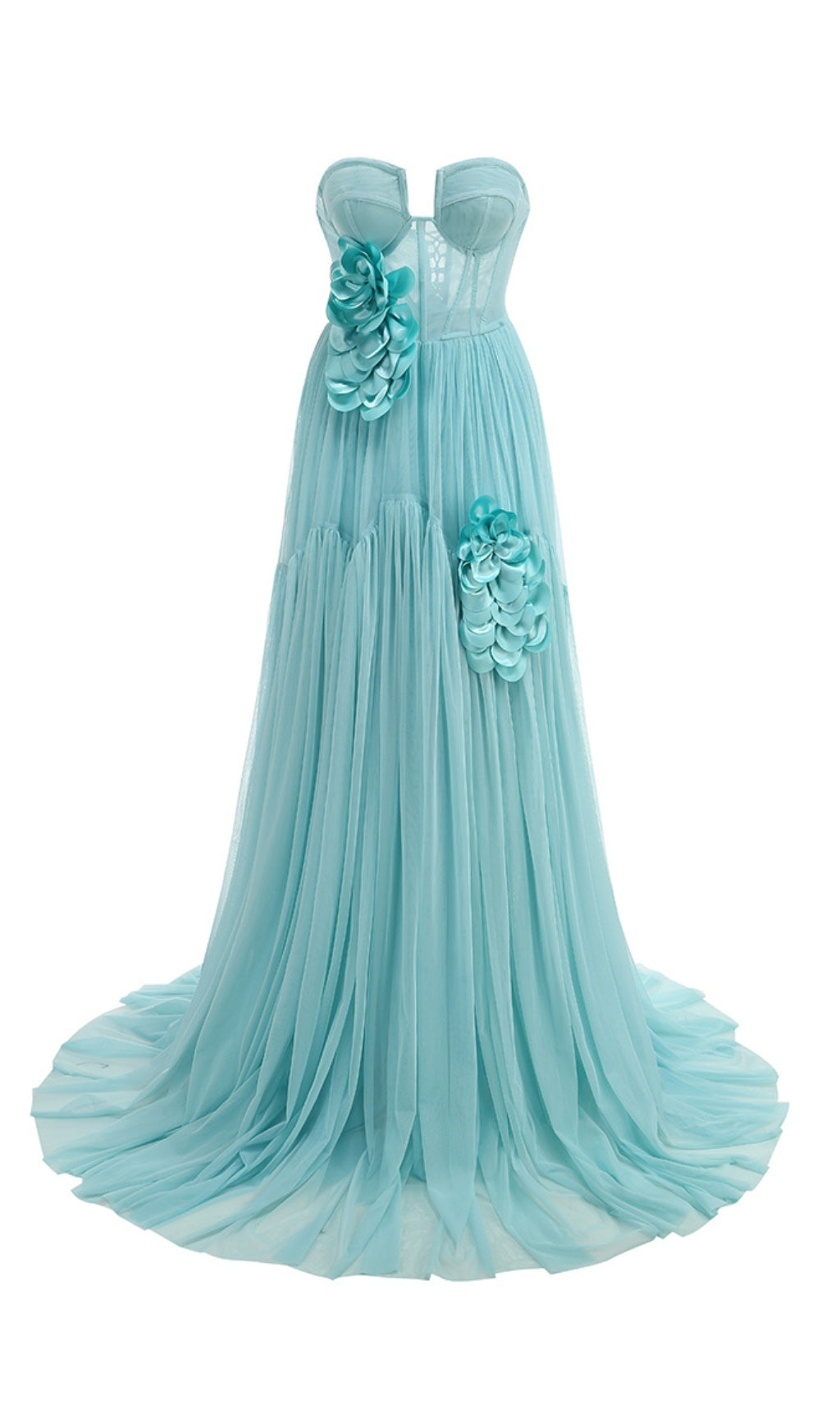 Fashionslee Women Blanca Blue Strapless Flower Corset Maxi Dress