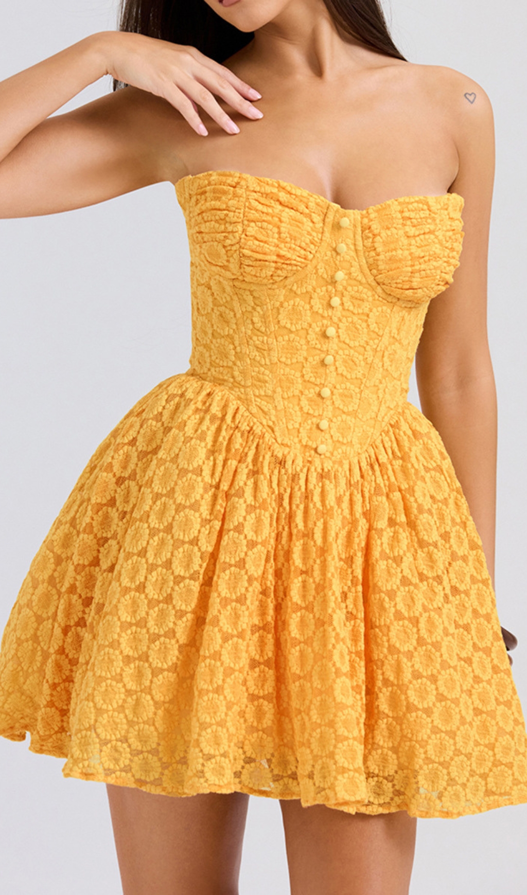 a5b25b39e966cb475b1206ef89be2584.jpg Fashionslee Women Diantha Yellow Lace Corset Mini Dress