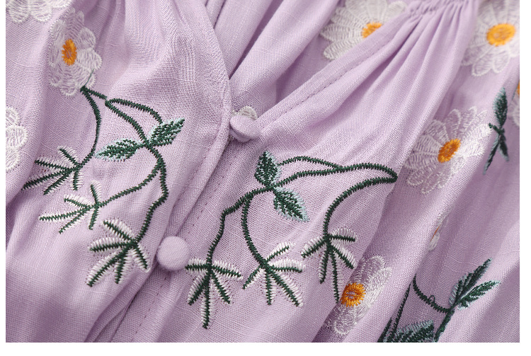 Fashionslee Women Kamalani Purple Flower Embroidery Maxi Dress