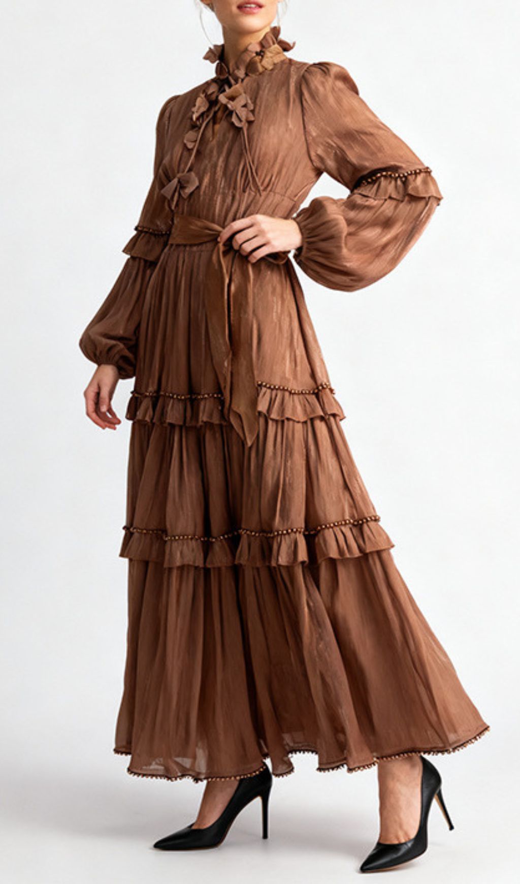 Fashionslee Women Ilissa Long Sleeve Ruffle Midi Dress