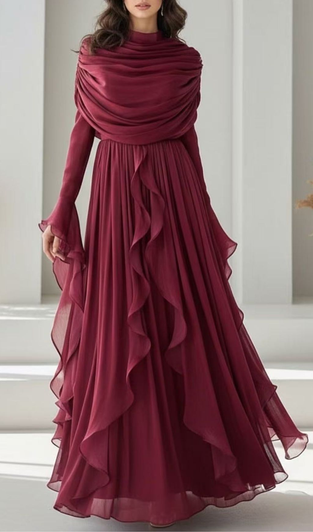 Fashionslee Women Karinna Ruffle Long Sleeve Maxi Dress
