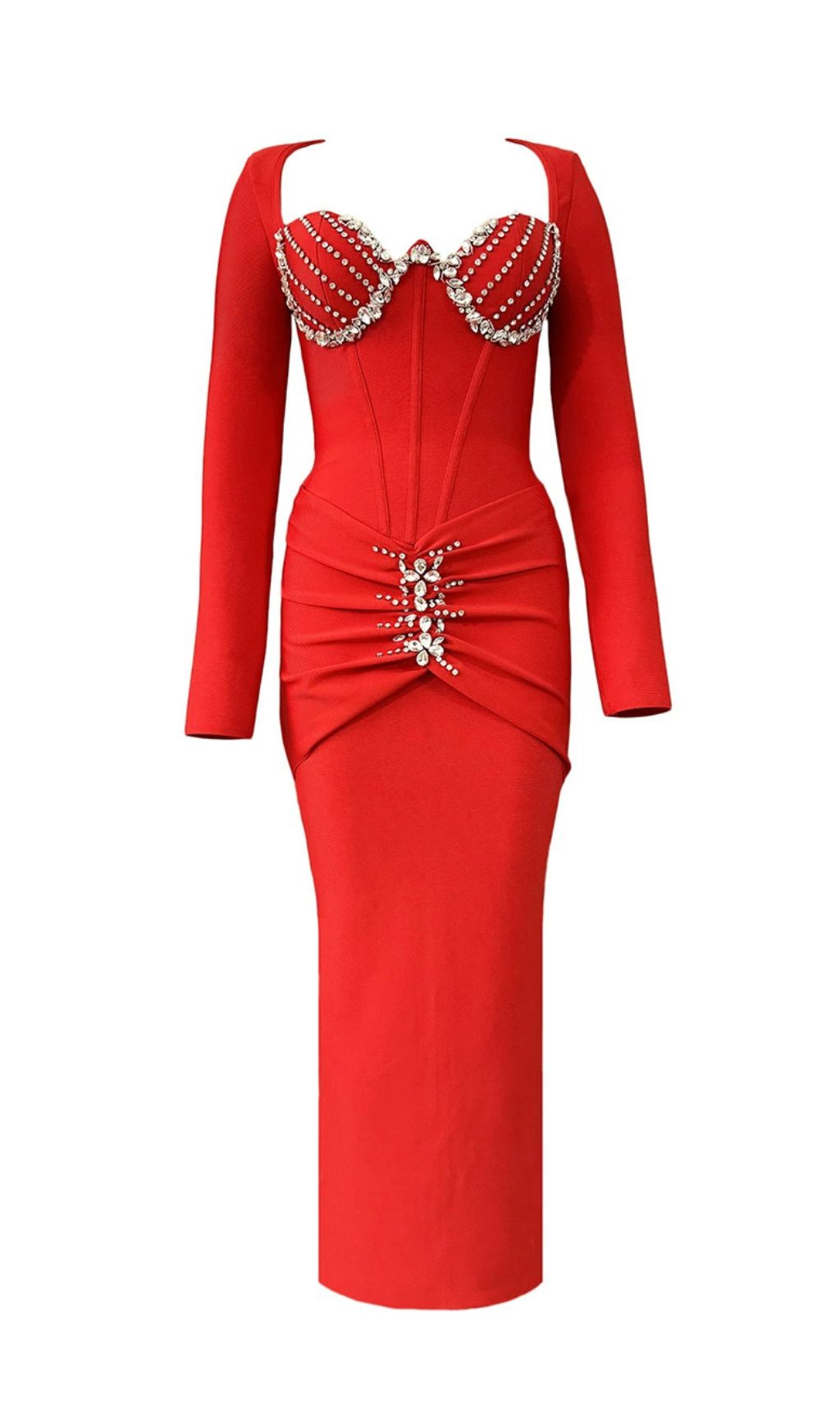 Fashionslee Women Felicja Diamante Long Sleeve Bandage Maxi Dress