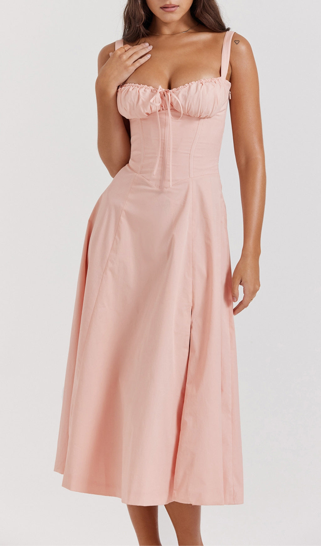 Fashionslee Women Baby Pink Bustier Sundress