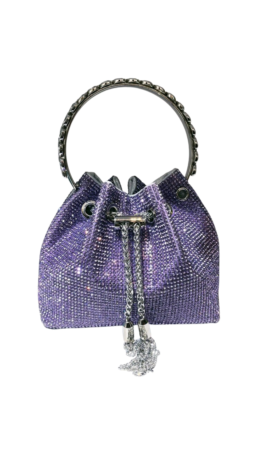 Fashionslee Women Crystal Embellished Bucket Bag In Purple