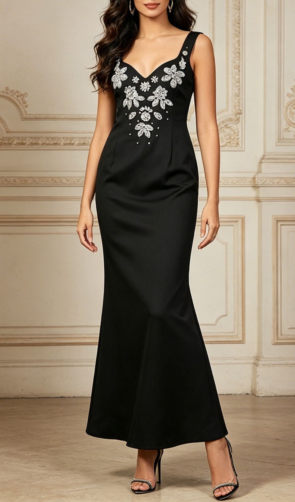 Fashionslee Women Ladonna Black Strappy Diamante Maxi Dress