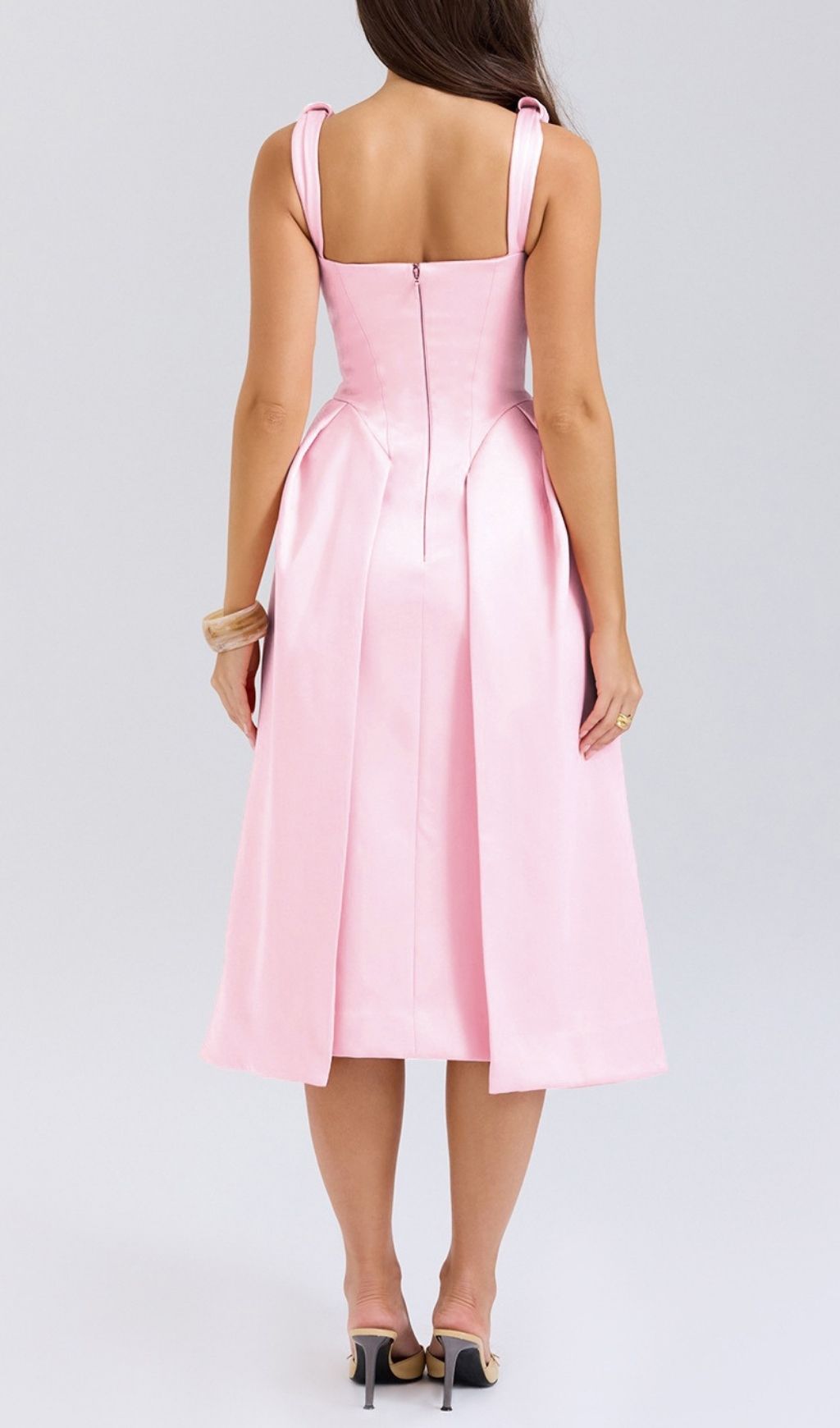 Fashionslee Women Dilanne Pink V-Neck Midi Dress