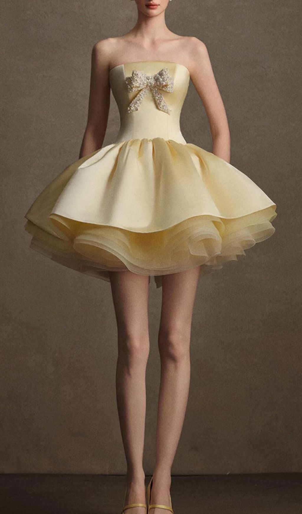 Fashionslee Women Kristel Yellow Strapless Bow Mini Dress