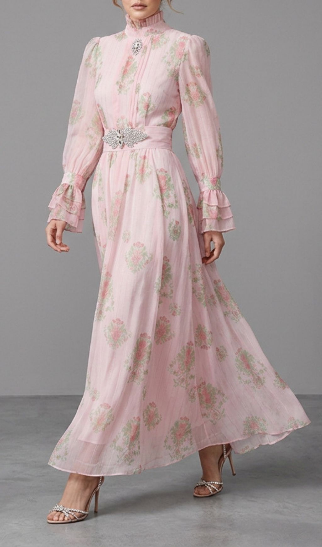 Fashionslee Women Kaui Pink Floral Long Sleeve Maxi Dress