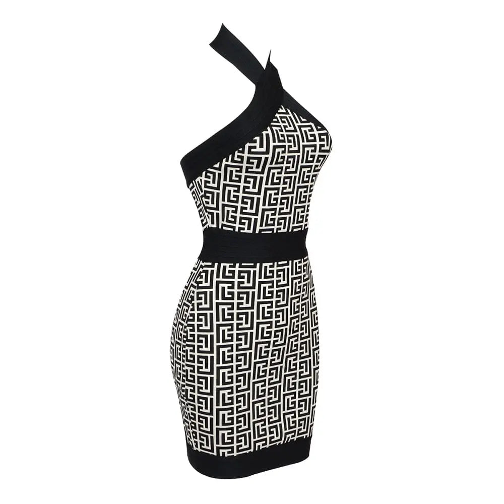 a69b84b09416d7070aca0105e05d5192.jpeg Fashionslee Women Halter Monogram Mini Dress In Mixed Colours