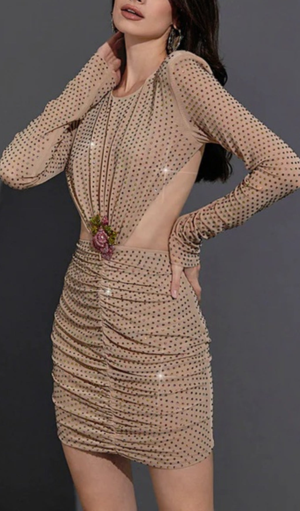 a6a017a0537e1c911fcfd5b1b6e370a5.jpeg Fashionslee Women Long-Sleeve Crew Neck Glitter Mini Dress In Mahogany Wood