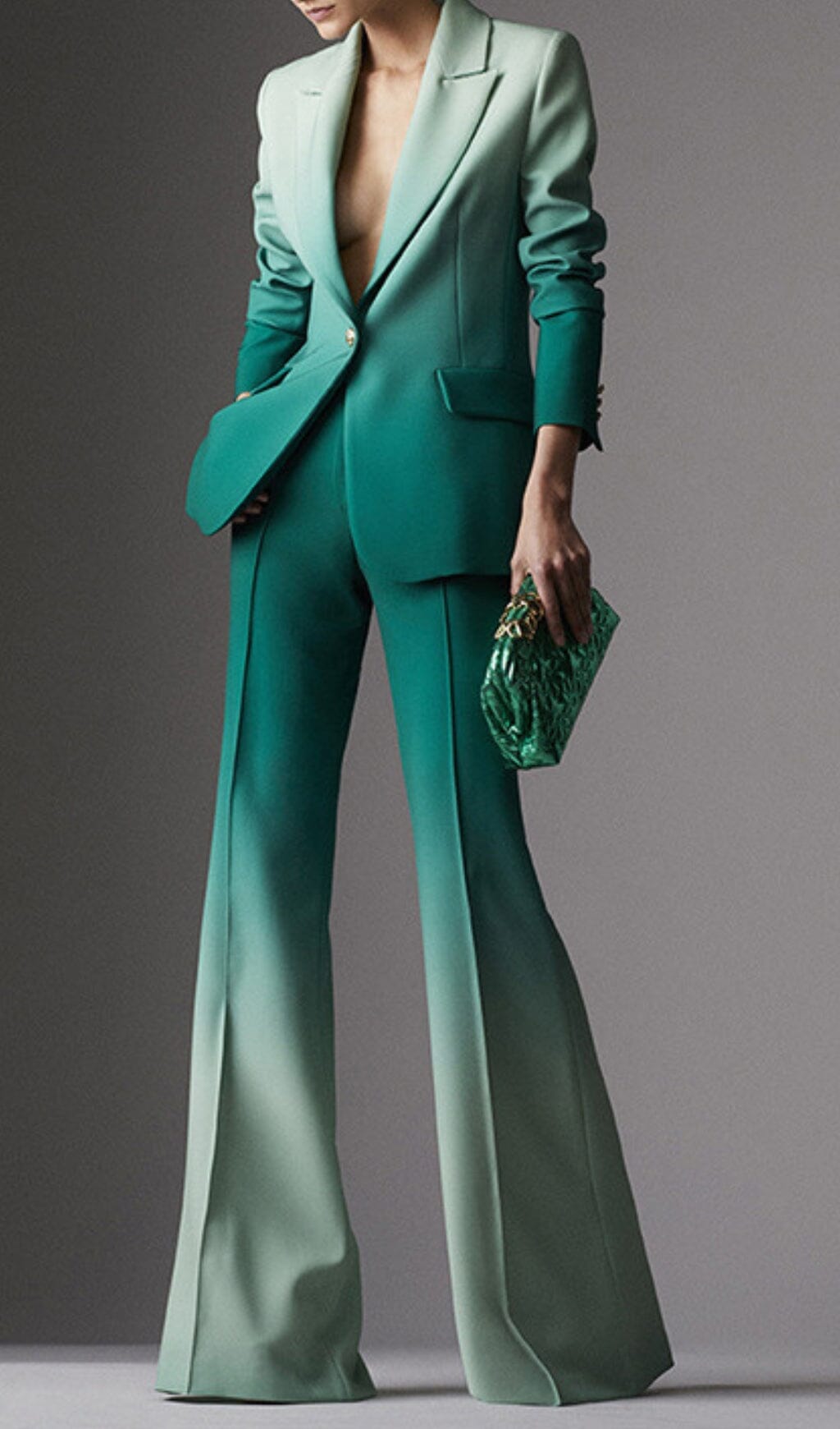 Fashionslee Women Flare Trousers Jacket Suit In Ombre Green