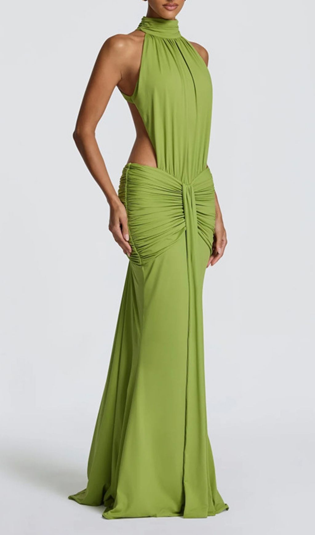 TRENDING GREEN RUCHED BACKLESS MAXI DRESS - OWNCI TRENDING GREEN RUCHED BACKLESS MAXI DRESS - OWNCI