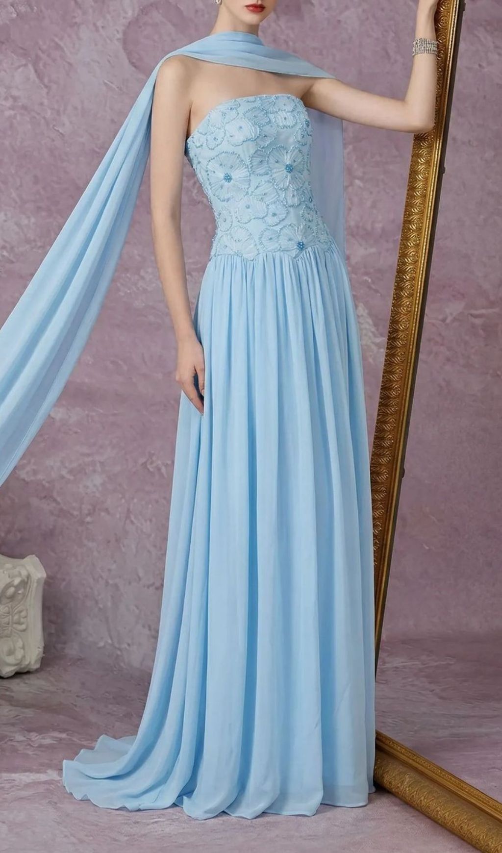 Fashionslee Women Kenley Blue Strapless Flower Maxi Dress