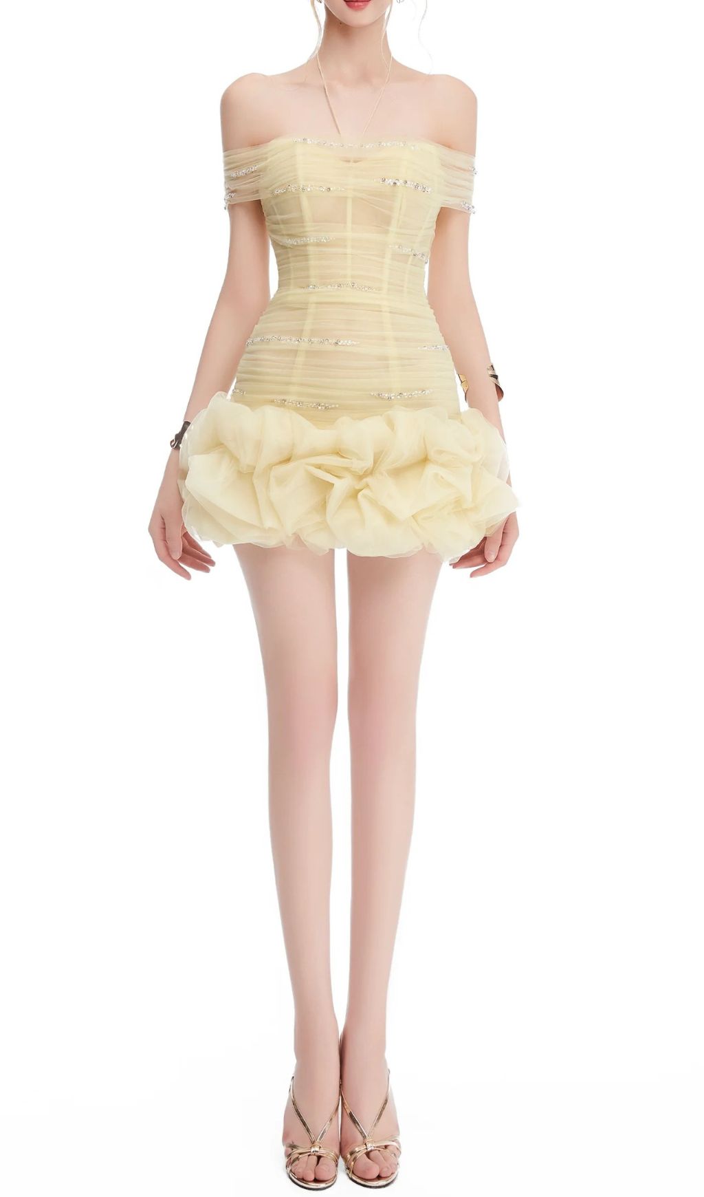 Fashionslee Women Hania Yellow Mesh Corset Mini Dress
