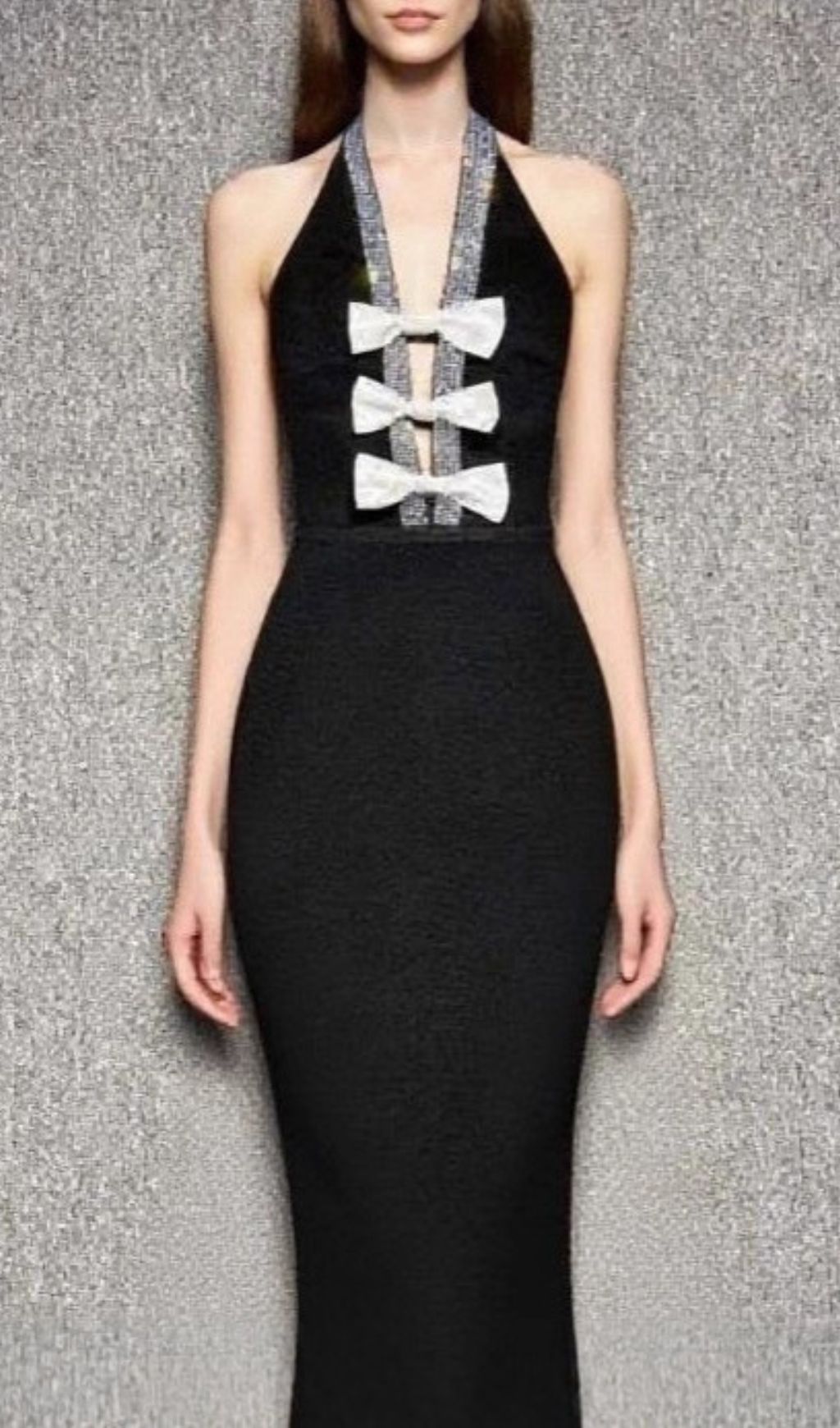 Fashionslee Women Hoffman Black Halter Bow Maxi Bandage Dress
