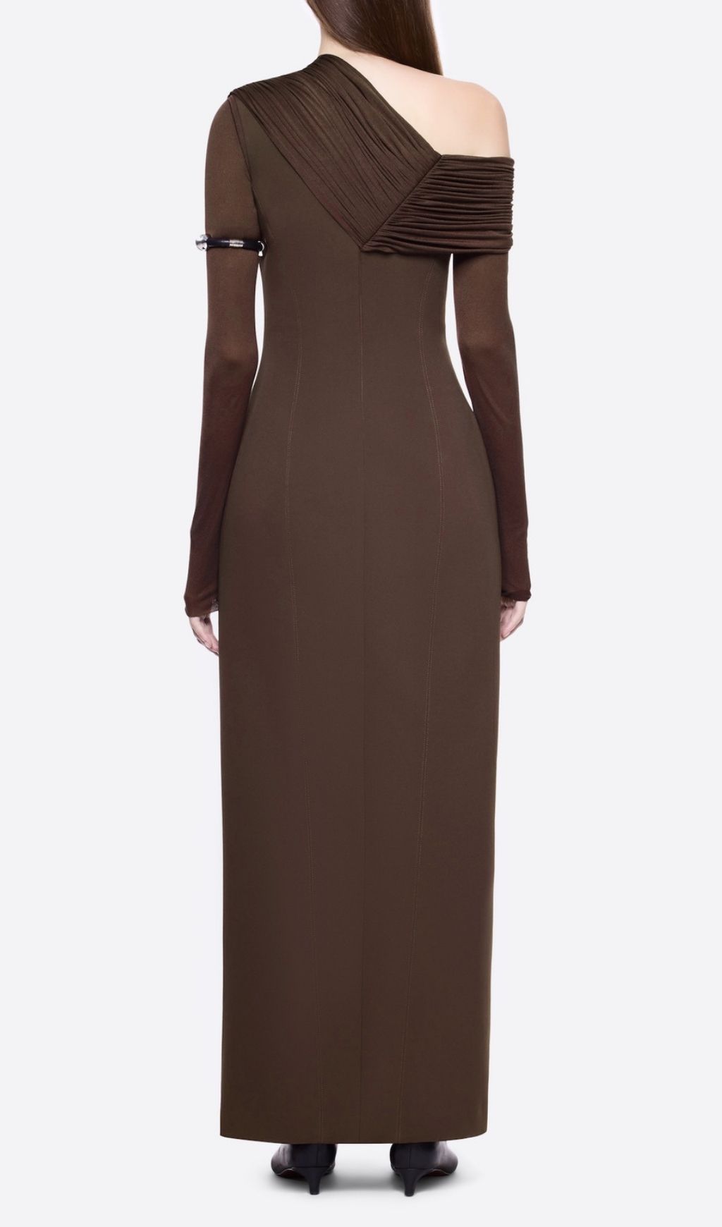 Fashionslee Women Katelynn Coffee Long Sleeve Ruched Maxi Dress
