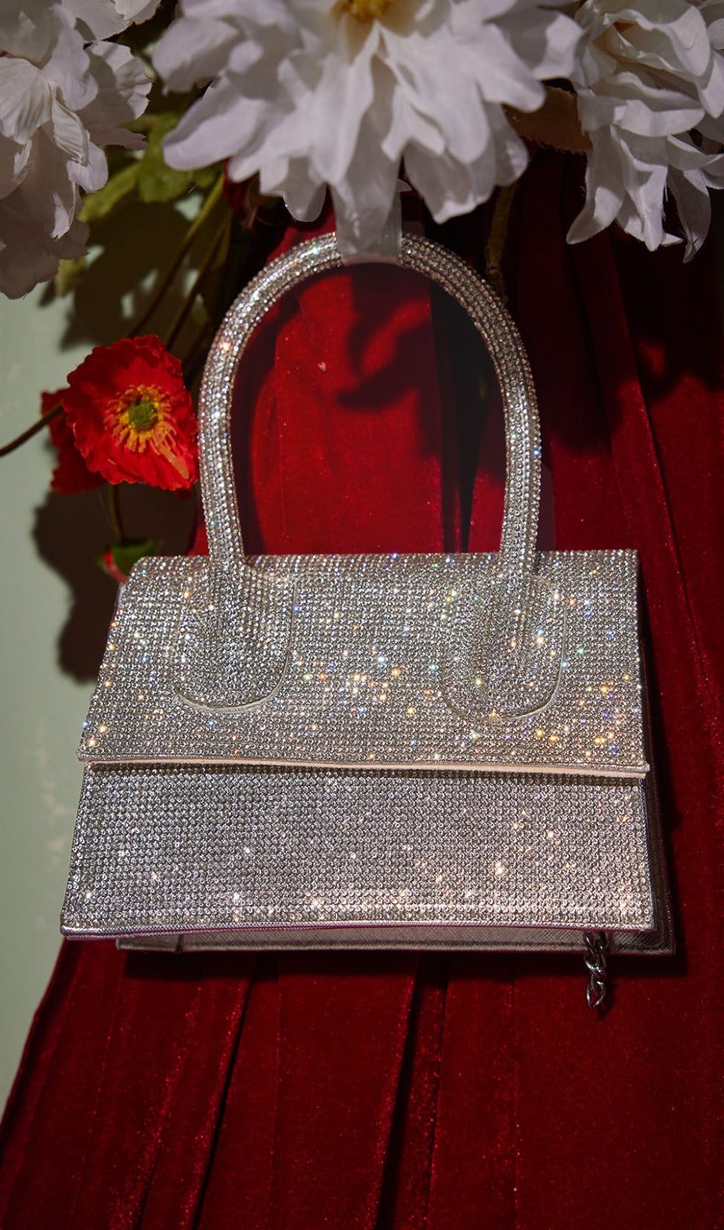 Fashionslee Women Adonia Crystal Clutch In Silver