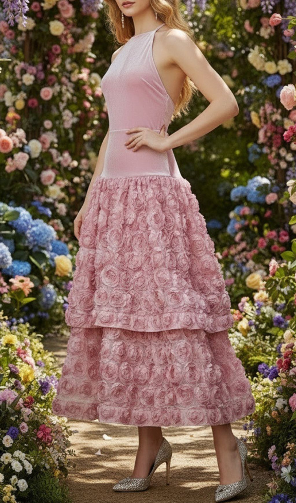 a701b4353afdece97b0a9711edf81c3d.jpg Fashionslee Women Jonila Pink Halter Flower Midi Dress