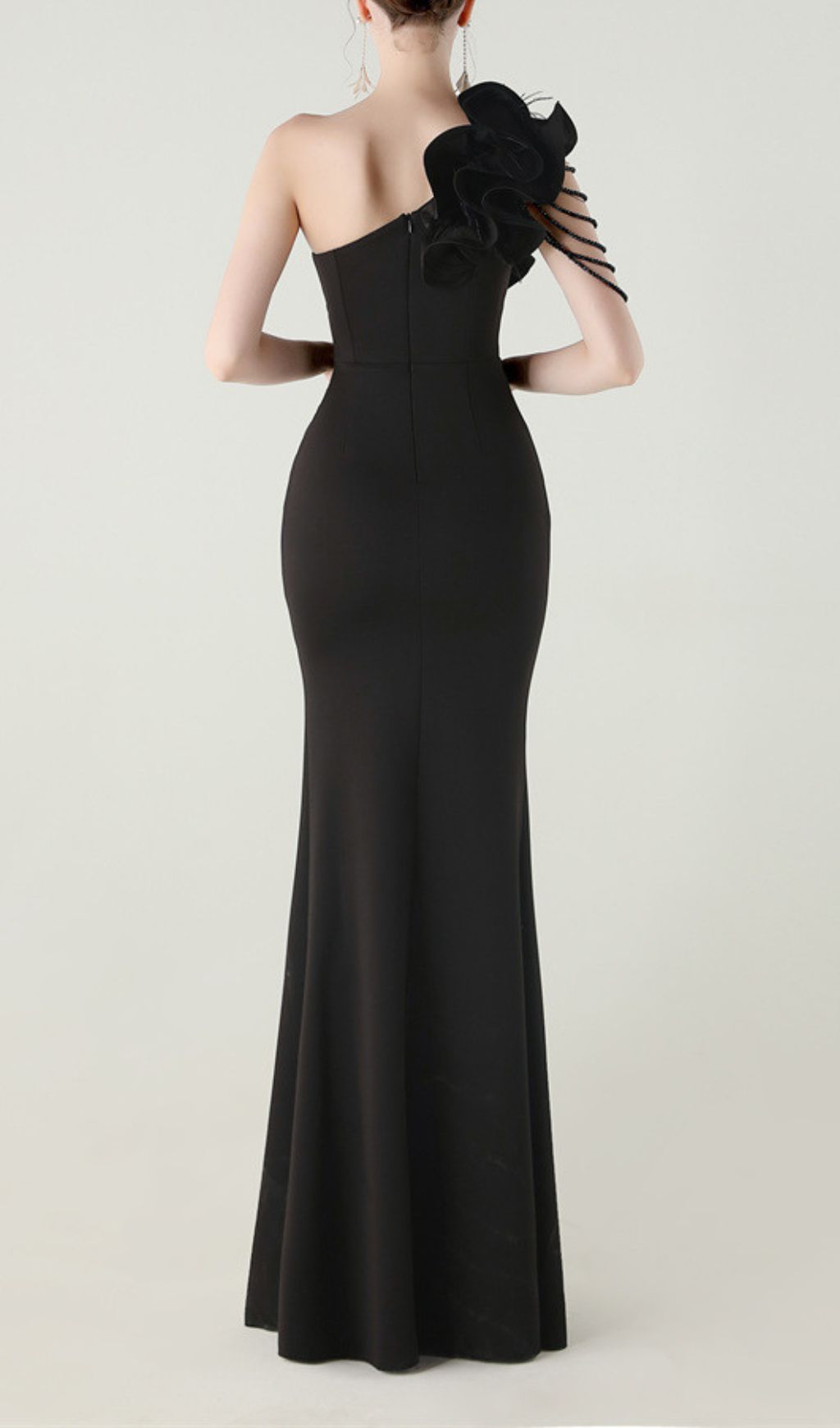 Fashionslee Women Ijlal Black One-Shoulder Ruffle Maxi Dress